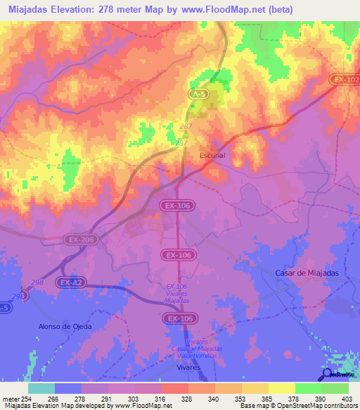Miajadas,Spain Elevation Map