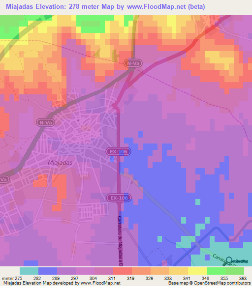 Miajadas,Spain Elevation Map