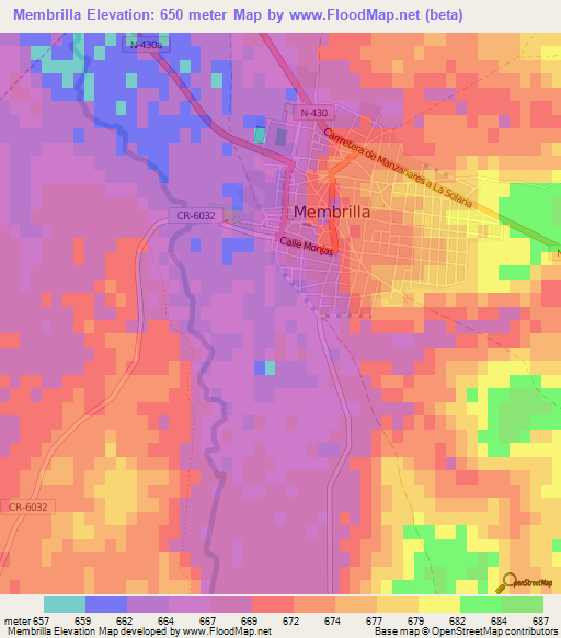 Membrilla,Spain Elevation Map