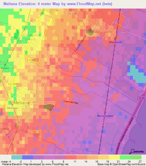 Meliana,Spain Elevation Map