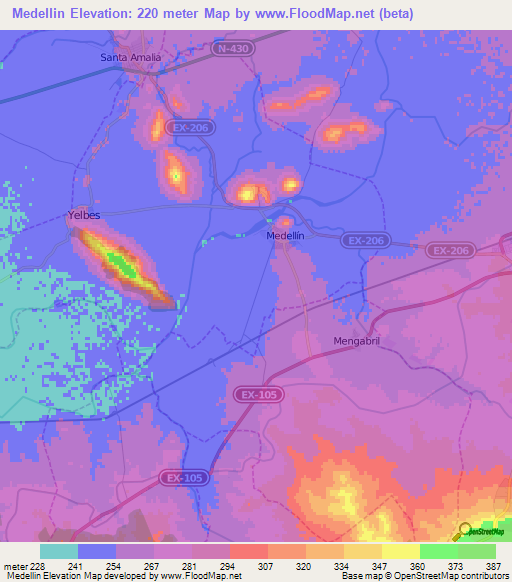 Medellin,Spain Elevation Map