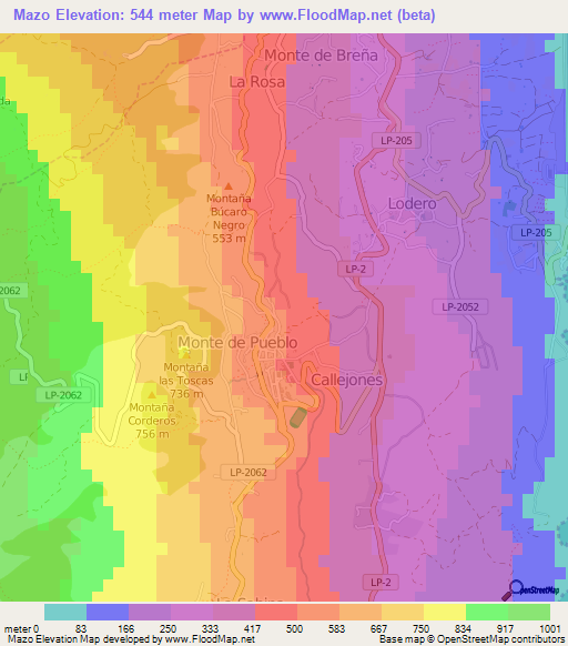 Mazo,Spain Elevation Map