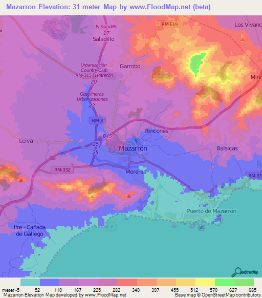 Mazarron,Spain Elevation Map