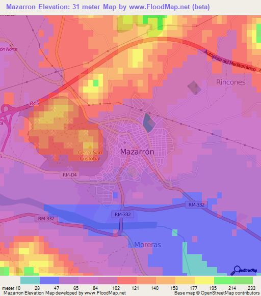 Mazarron,Spain Elevation Map