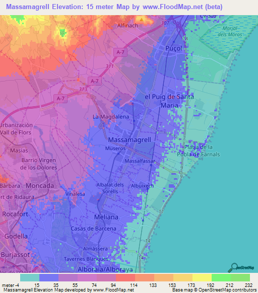 Massamagrell,Spain Elevation Map
