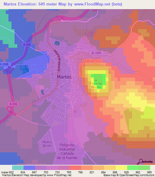 Martos,Spain Elevation Map