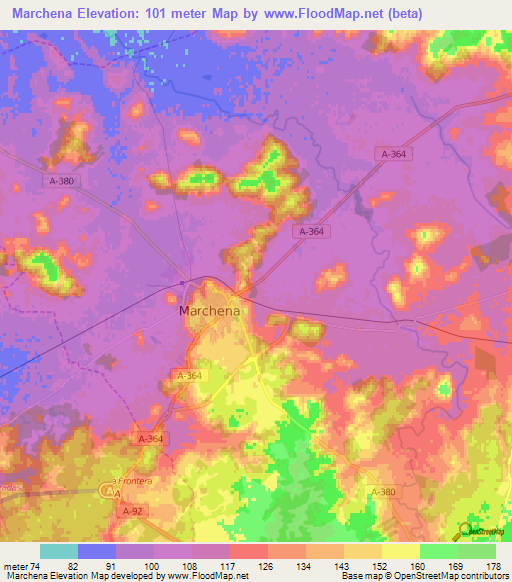 Marchena,Spain Elevation Map