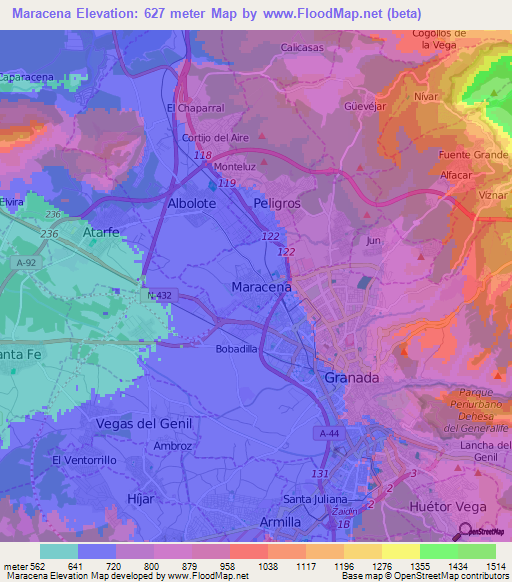 Maracena,Spain Elevation Map