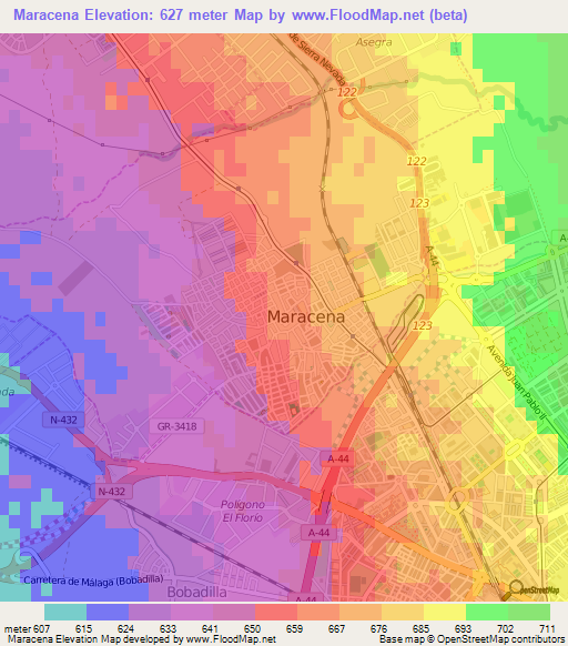 Maracena,Spain Elevation Map