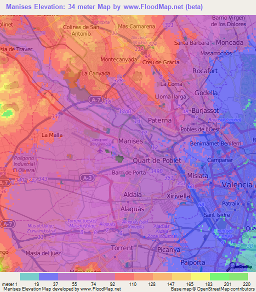 Manises,Spain Elevation Map
