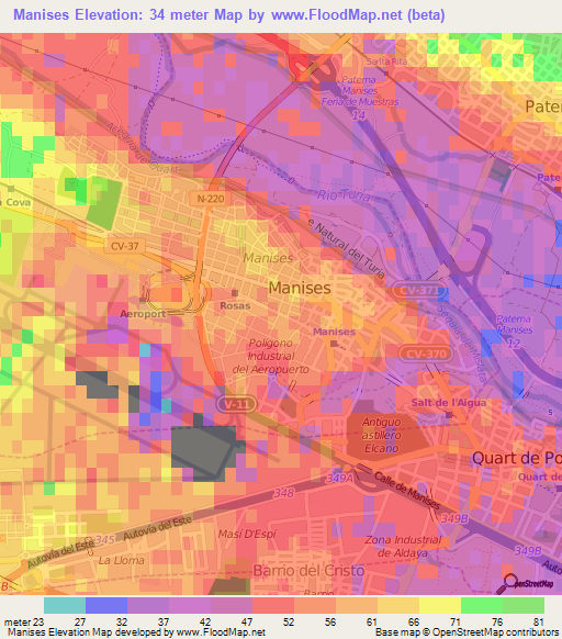 Manises,Spain Elevation Map