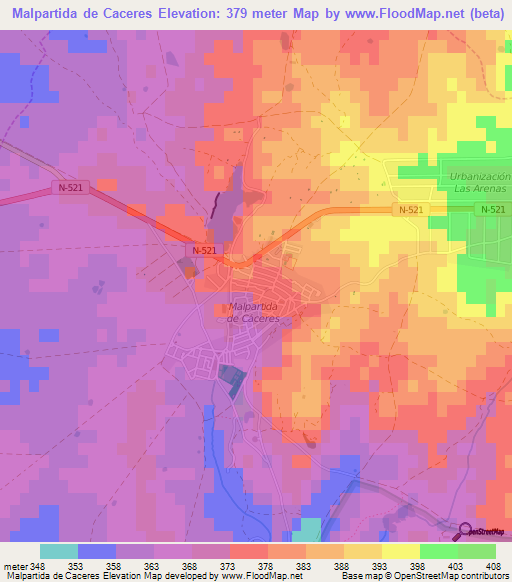 Malpartida de Caceres,Spain Elevation Map