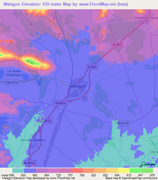 Malagon,Spain Elevation Map