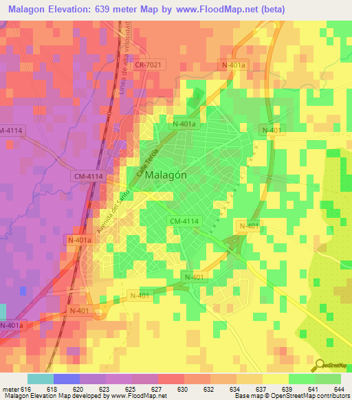 Malagon,Spain Elevation Map