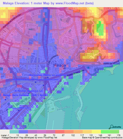 Malaga,Spain Elevation Map