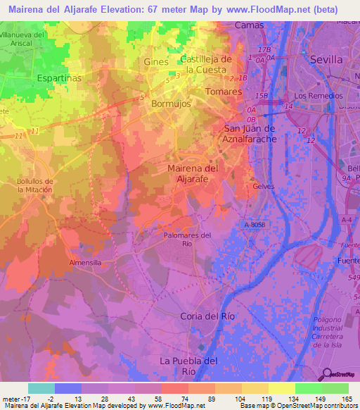 Mairena del Aljarafe,Spain Elevation Map