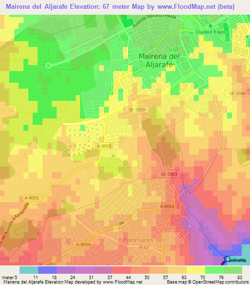 Mairena del Aljarafe,Spain Elevation Map