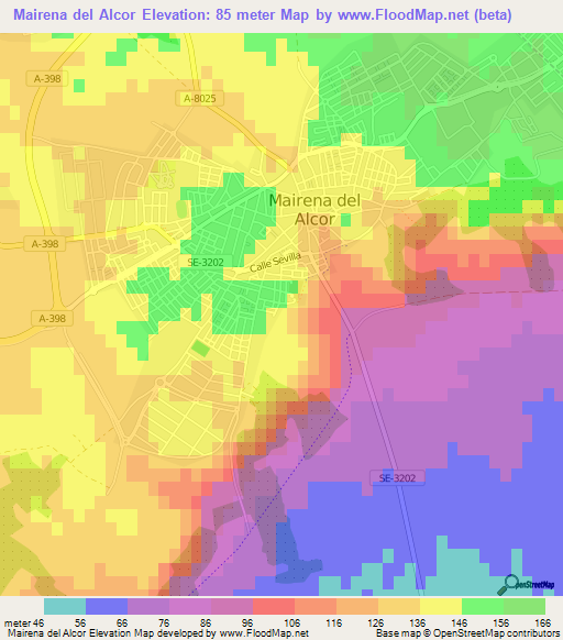 Mairena del Alcor,Spain Elevation Map