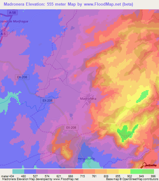 Madronera,Spain Elevation Map