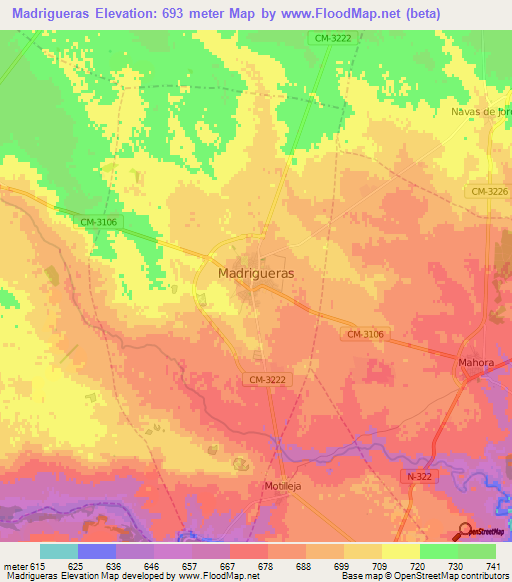 Madrigueras,Spain Elevation Map