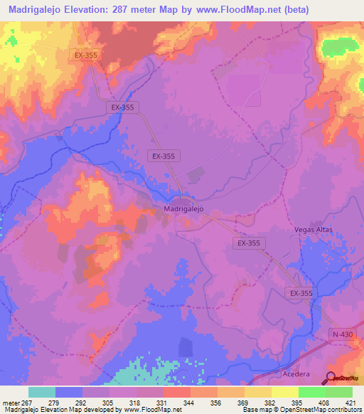 Madrigalejo,Spain Elevation Map