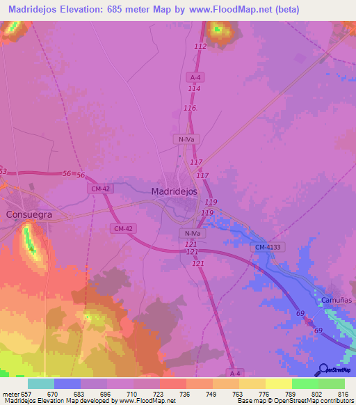 Madridejos,Spain Elevation Map