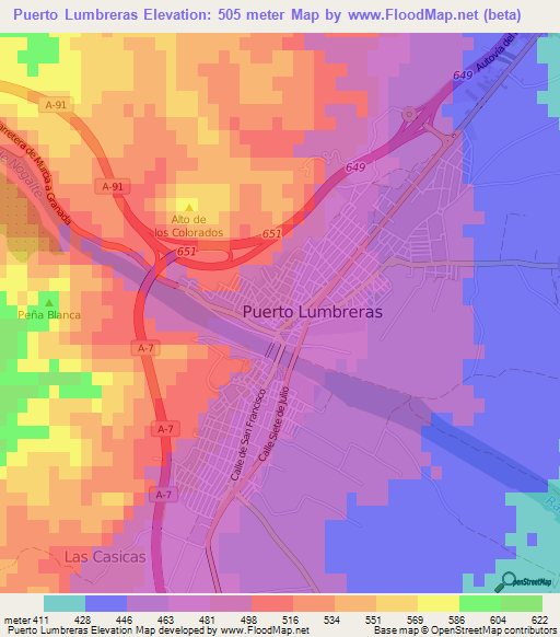 Puerto Lumbreras,Spain Elevation Map