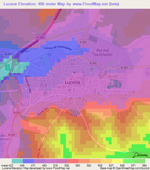 Lucena,Spain Elevation Map