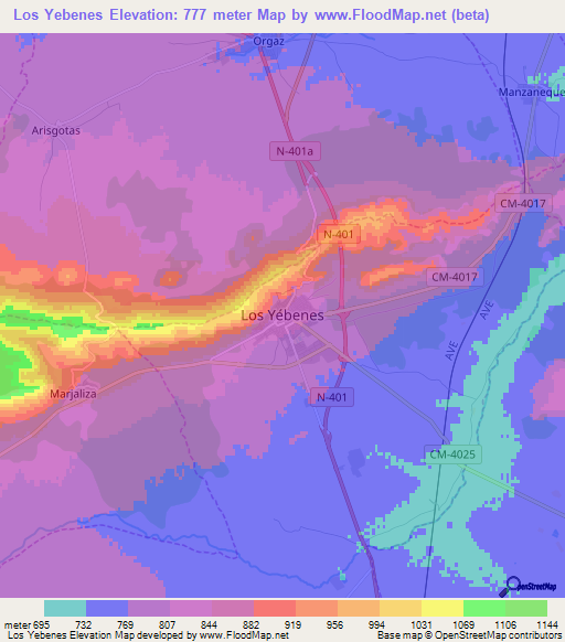 Los Yebenes,Spain Elevation Map