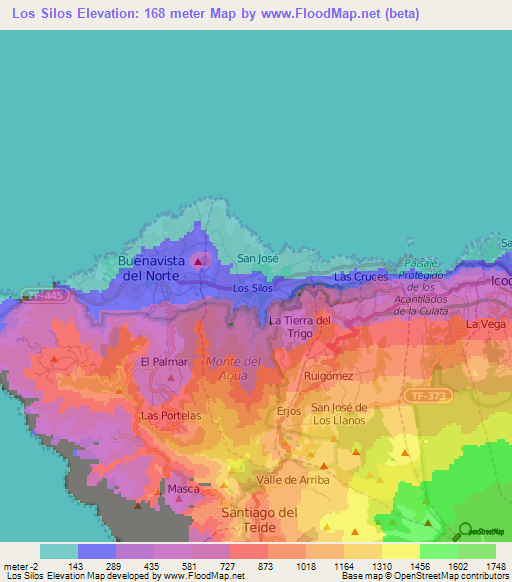 Los Silos,Spain Elevation Map