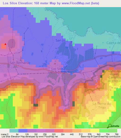 Los Silos,Spain Elevation Map