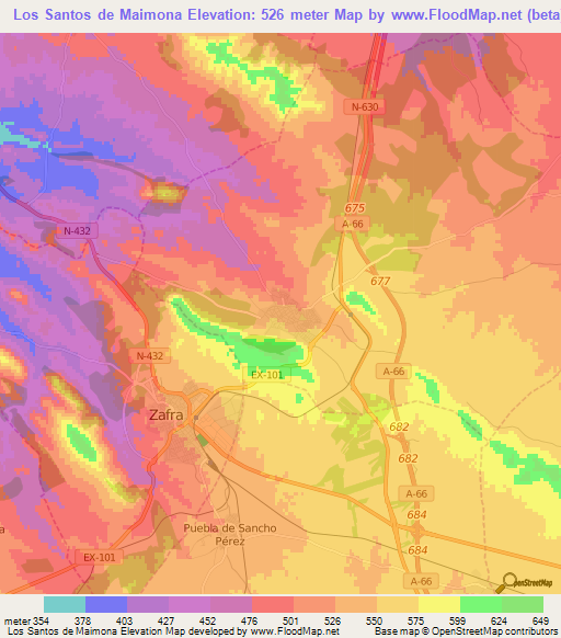 Los Santos de Maimona,Spain Elevation Map