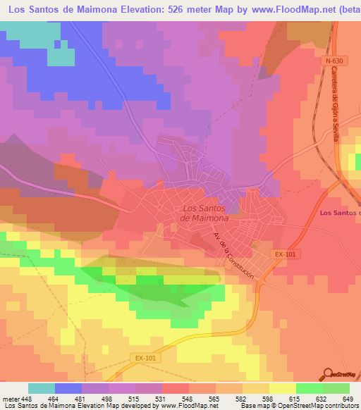 Los Santos de Maimona,Spain Elevation Map