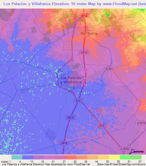 Los Palacios y Villafranca,Spain Elevation Map