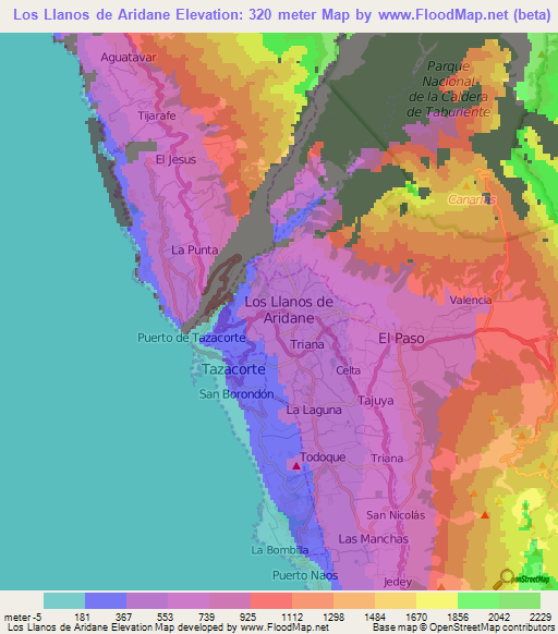 Los Llanos de Aridane,Spain Elevation Map