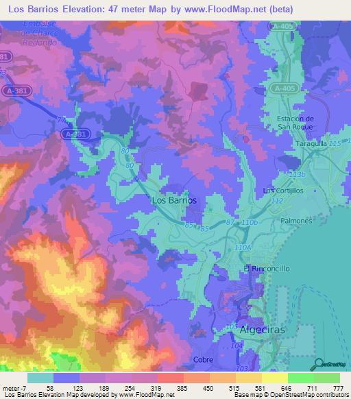 Los Barrios,Spain Elevation Map