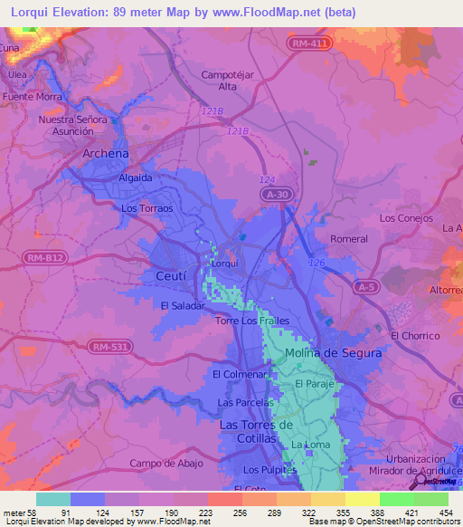 Lorqui,Spain Elevation Map