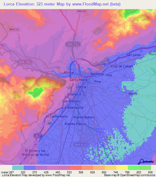 Lorca,Spain Elevation Map