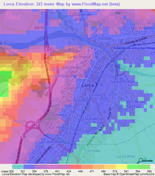 Lorca,Spain Elevation Map