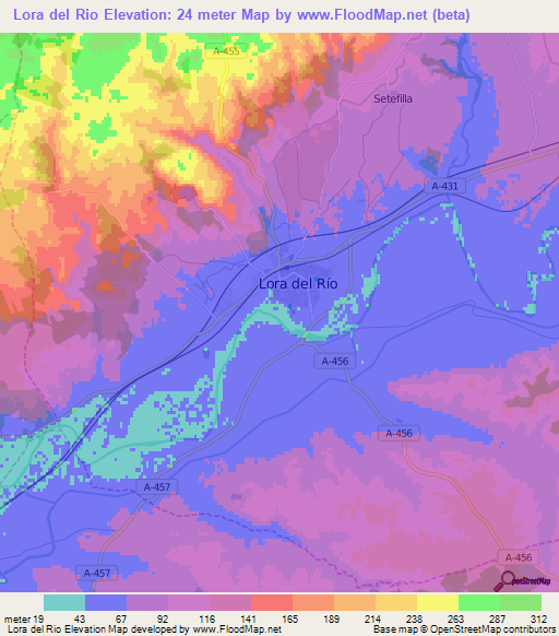 Lora del Rio,Spain Elevation Map