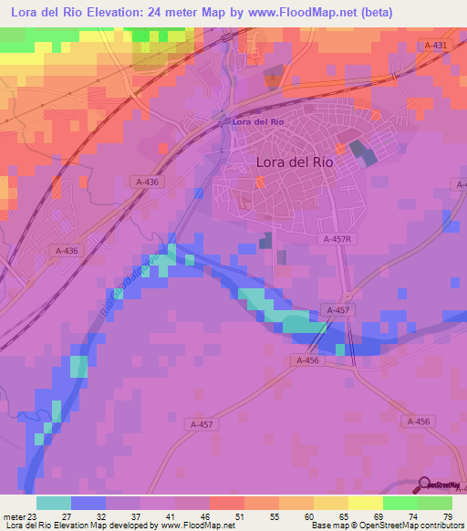 Lora del Rio,Spain Elevation Map