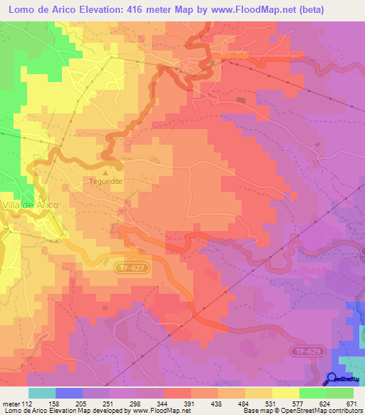 Lomo de Arico,Spain Elevation Map