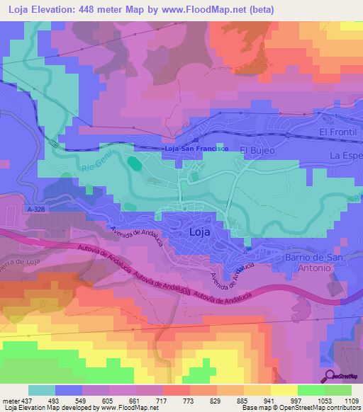 Loja,Spain Elevation Map