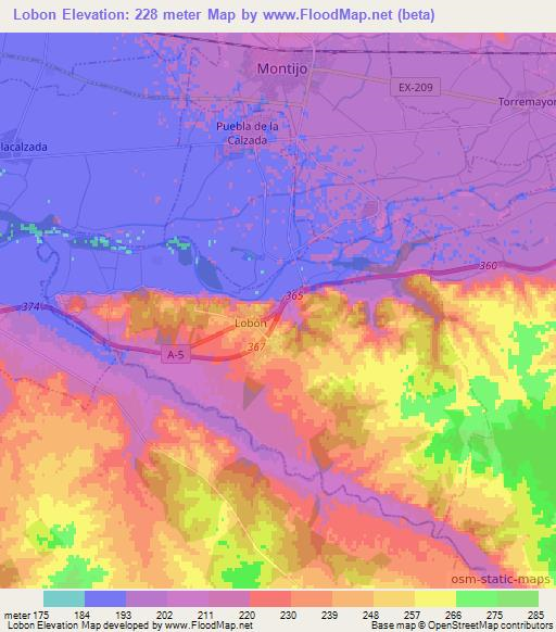 Lobon,Spain Elevation Map