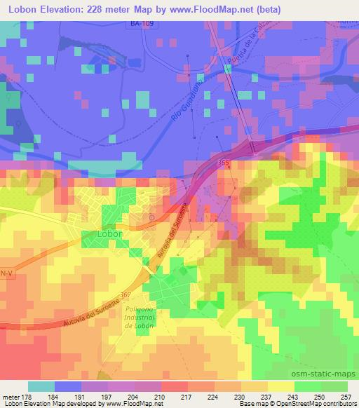 Lobon,Spain Elevation Map