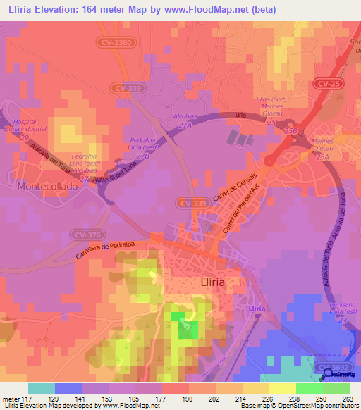 Lliria,Spain Elevation Map