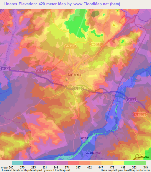 Linares,Spain Elevation Map