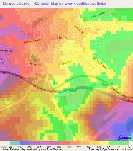 Linares,Spain Elevation Map