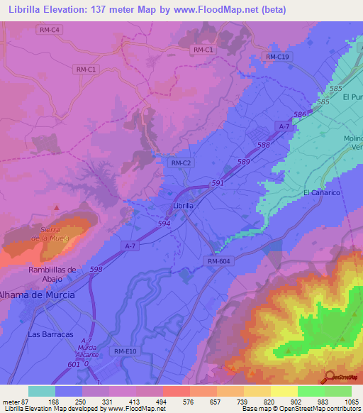 Librilla,Spain Elevation Map