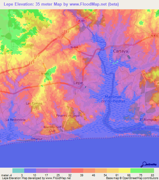 Lepe,Spain Elevation Map